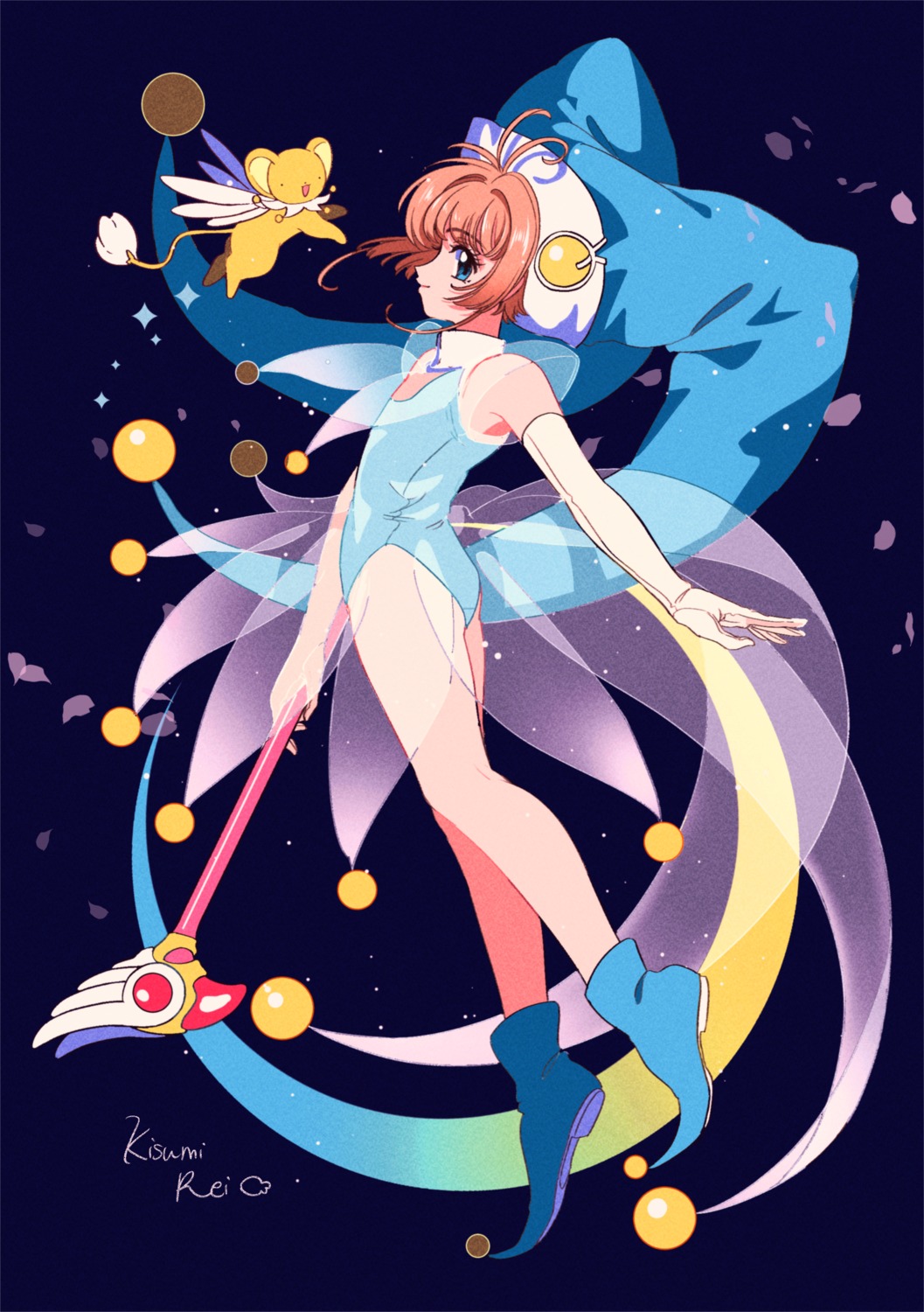 card_captor_sakura, dress, kerberos, kinomoto_sakura, kisumi_rei, leotard, see_through, weapon