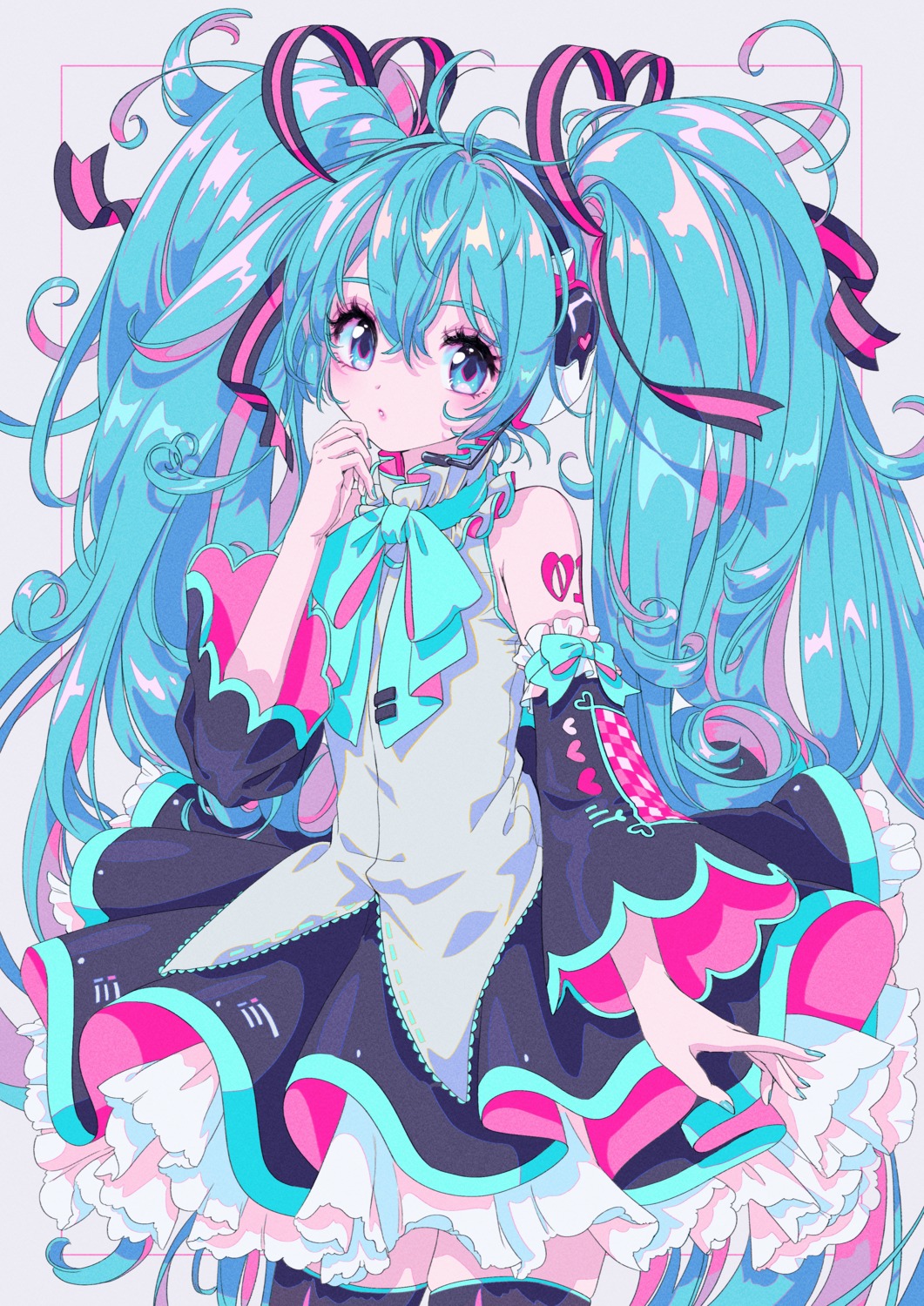hatsune_miku, headphones, kisumi_rei, tattoo, thighhighs, vocaloid