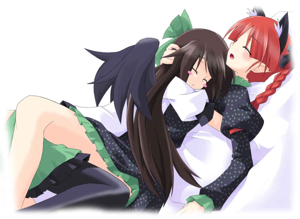 animal_ears, gumoyu, kaenbyou_rin, nekomimi, pantyhose, pointy_ears, reiuji_utsuho, touhou