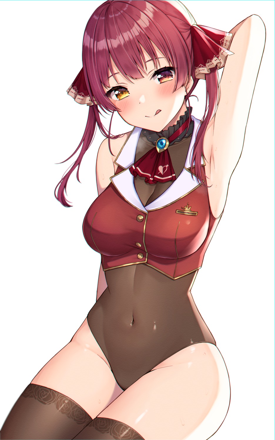 heterochromia, hololive, houshou_marine, kashiwa_mochico, leotard, thighhighs