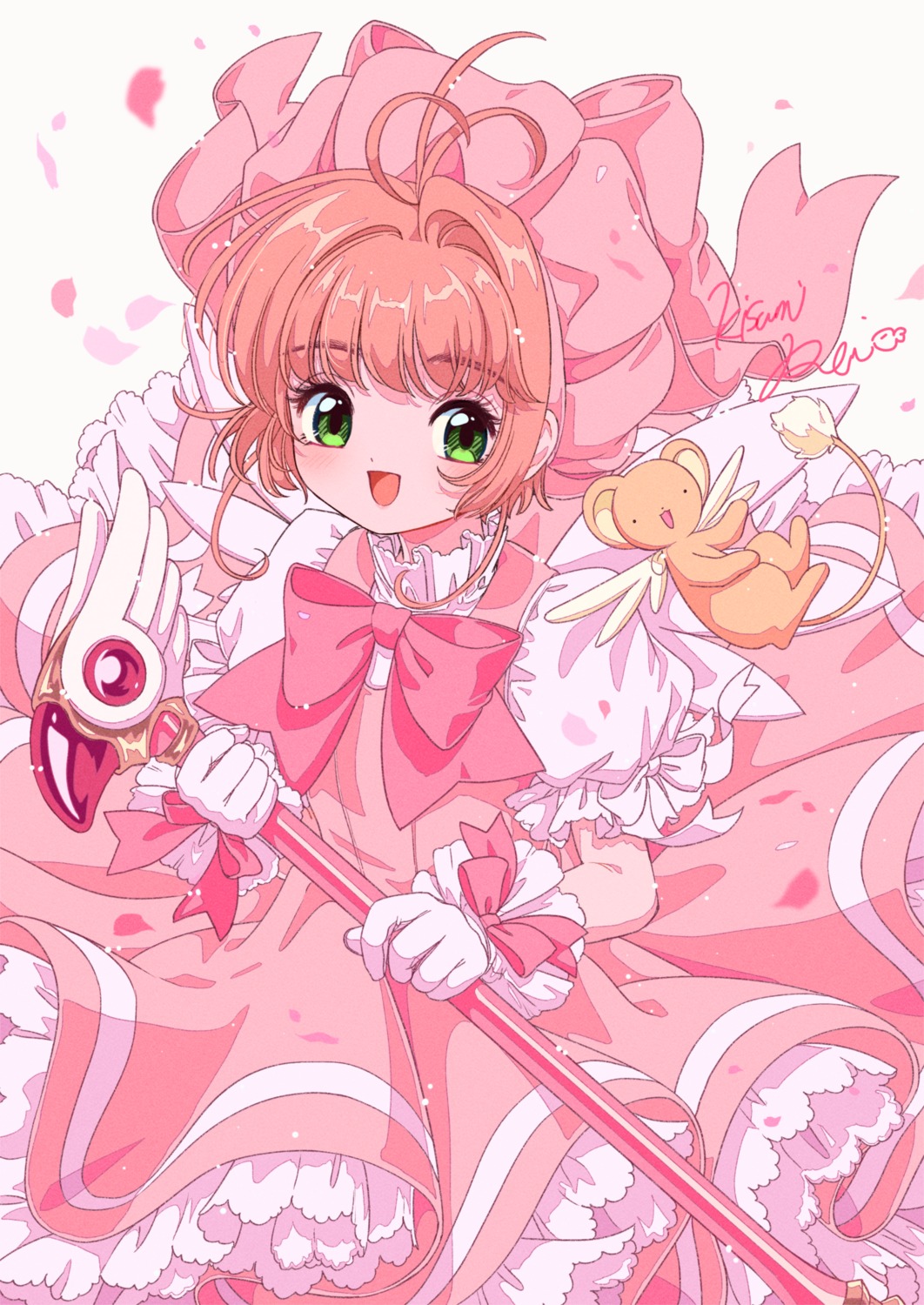 card_captor_sakura, dress, kerberos, kinomoto_sakura, kisumi_rei, skirt_lift, weapon, wings