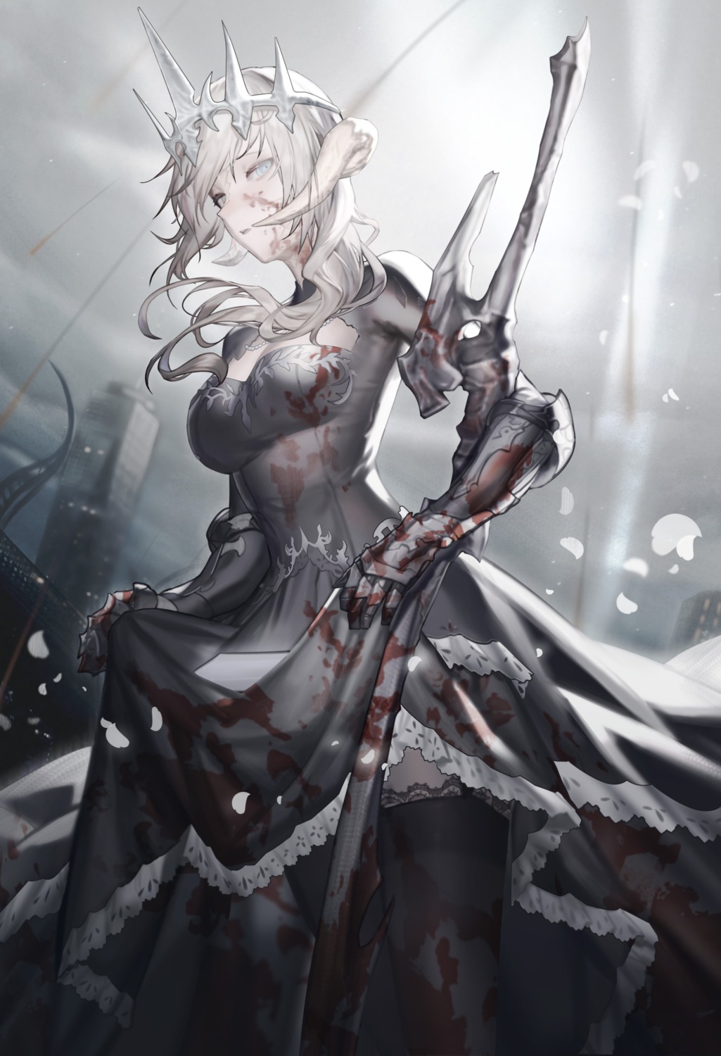 ajirui, au_ra, blood, dress, final_fantasy, final_fantasy_xiv, horns, skirt_lift