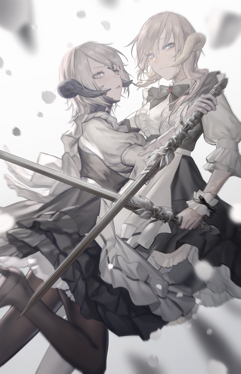 ajirui, au_ra, final_fantasy, final_fantasy_xiv, heels, horns, maid, pantyhose