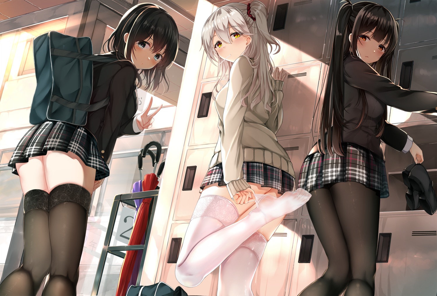 feet, hiiragi_ringo, pantyhose, seifuku, sweater, thighhighs