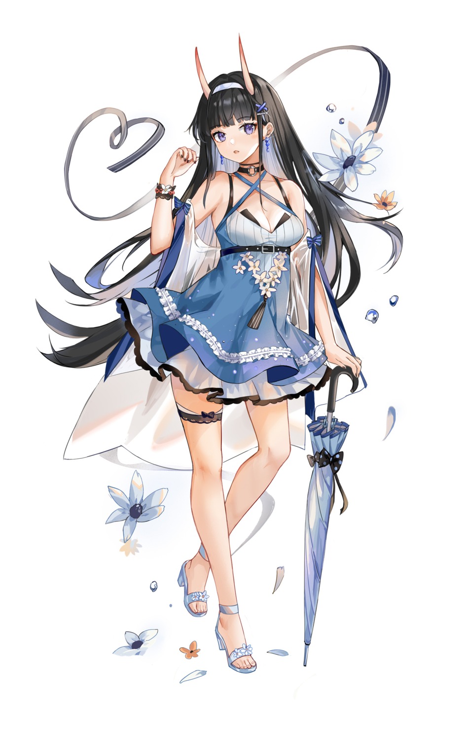 azur_lane, cleavage, garter, heels, horns, noshiro_(azur_lane), rero_(bigdoorbig2), see_through