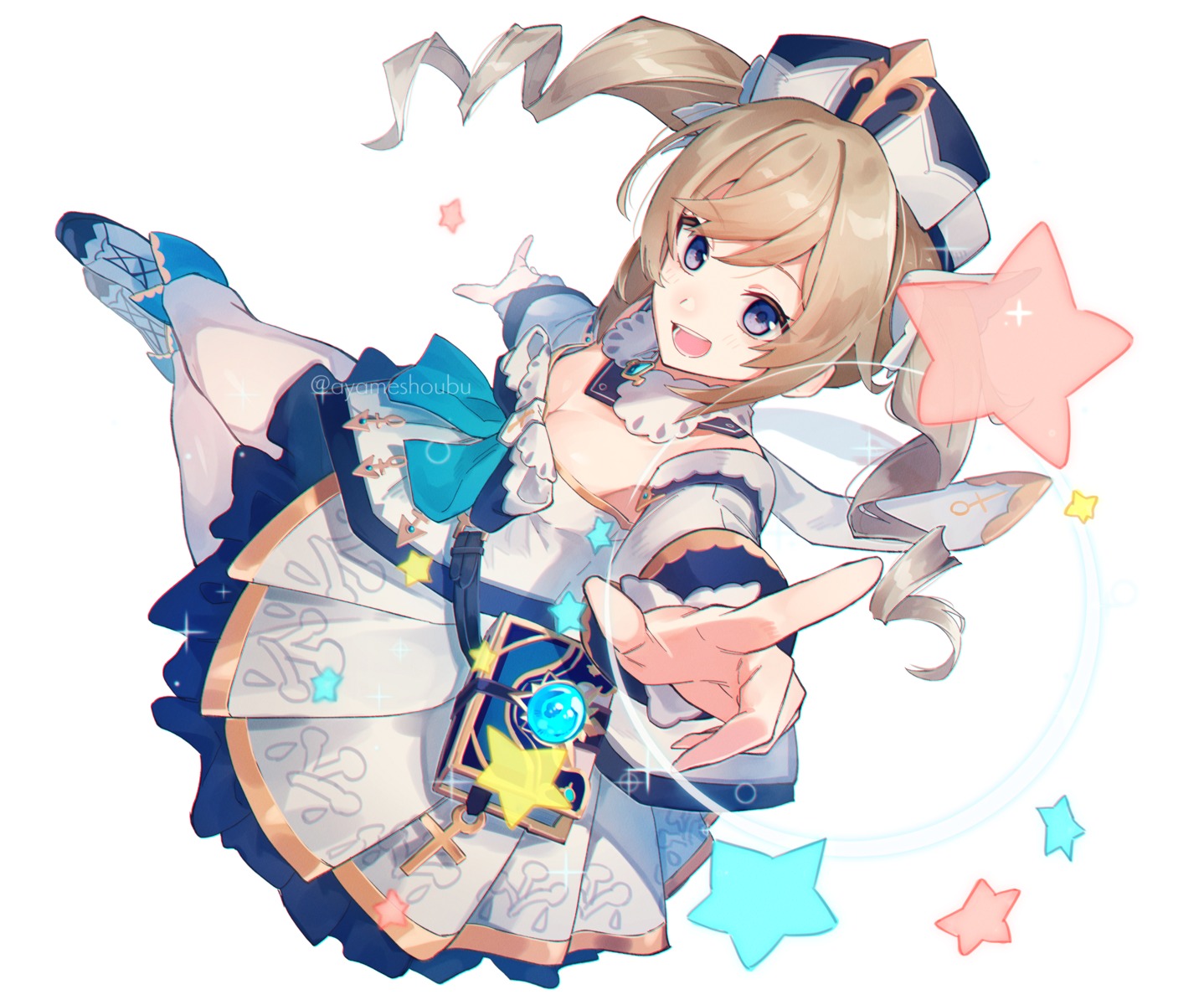 barbara_(genshin_impact), cleavage, dress, genshin_impact, no_bra, pantyhose, sho_bu_1116