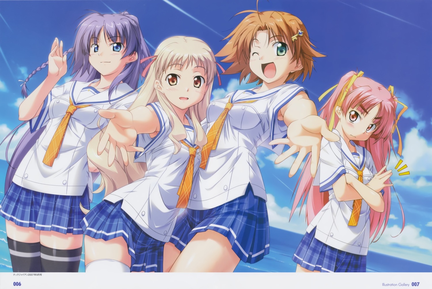 hasumi_ichino, kurumizawa_suzuki, orihara_natsumi, seifuku, takeya_masami, te_to_te_try_on!, thighhighs, tokura_temari