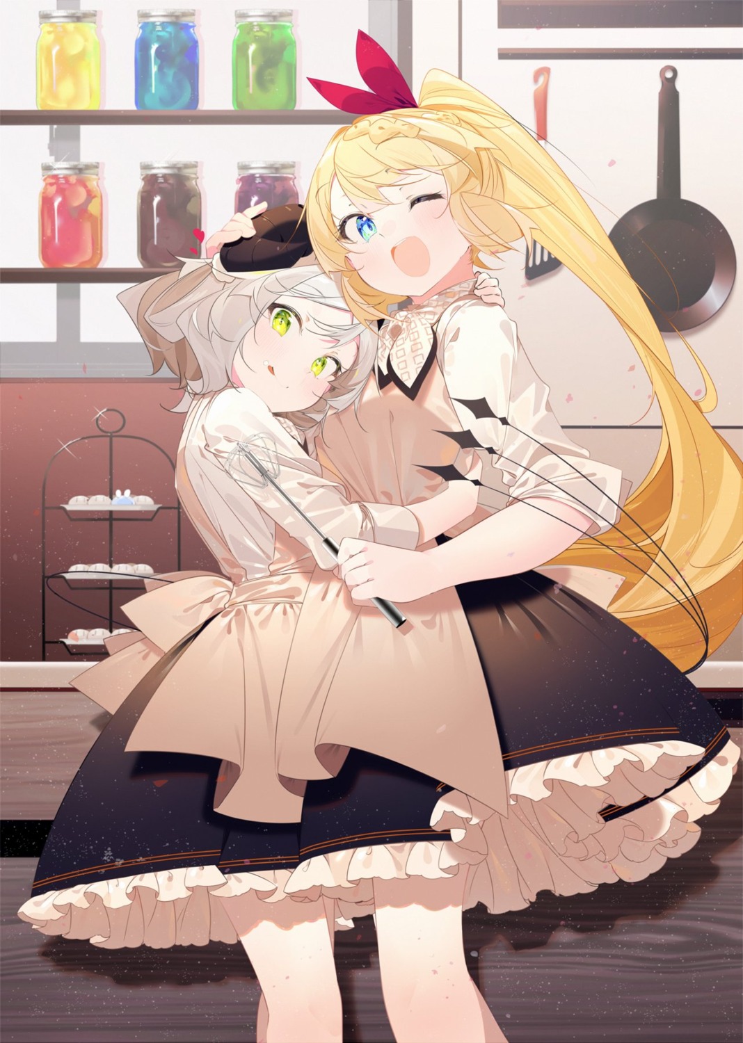 aizawa_azusa, benio_(dontsugel), horns, provat_pecora_allieres, slime_taoshite_300-nen_shiranai_uchi_ni_level_max_ni_nattemashita, tail, waitress, yuri