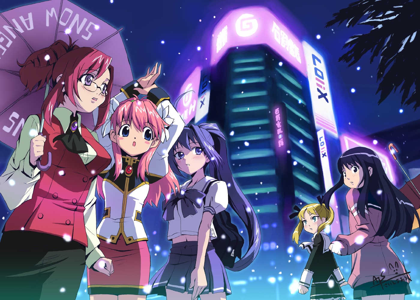 crossover, galaxy_angel, hayase_mitsuki, kazami_mizuho, kimi_ga_nozomu_eien, megane, milfeulle_sakuraba, onegai_teacher