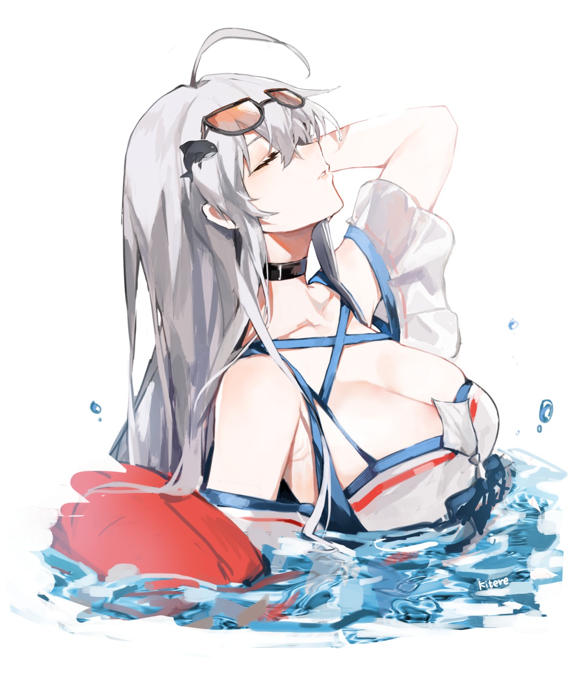 arknights, cleavage, kitere, megane, skadi_(arknights), wet