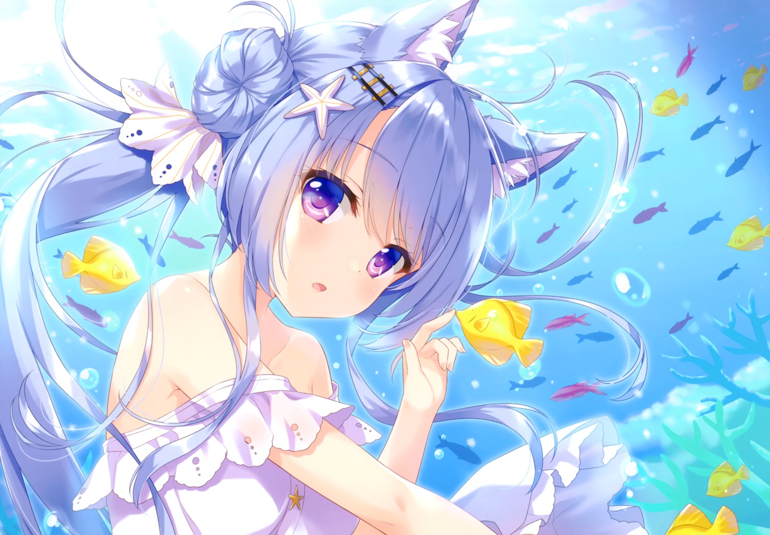 ame_nochi_yuki, ameto_yuki, animal_ears, dress, ekichou_kitsune_(ameto_yuki), kitsune, skirt_lift