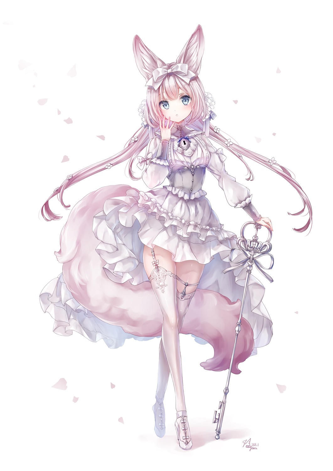 animal_ears, dress, garter, hane_segawa, heels, skirt_lift, stockings, tail