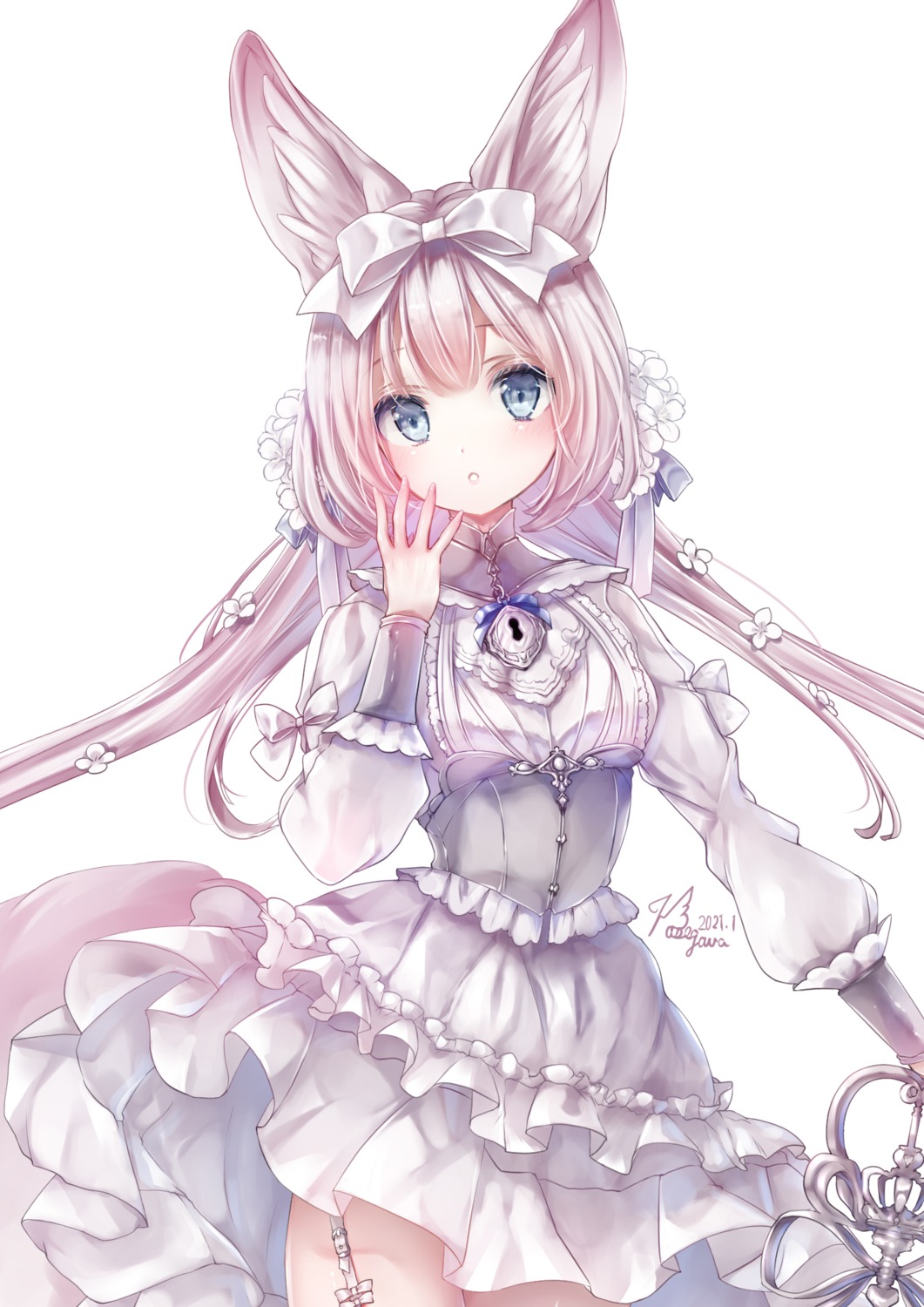 animal_ears, dress, hane_segawa, skirt_lift, tail