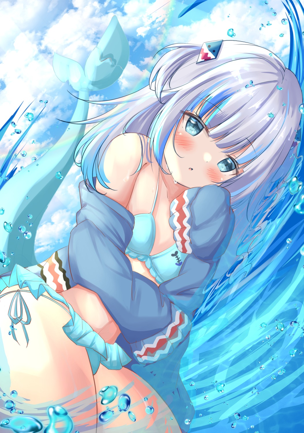 bikini, gawr_gura, hololive, hololive_english, kanti15, open_shirt, swimsuits, tail