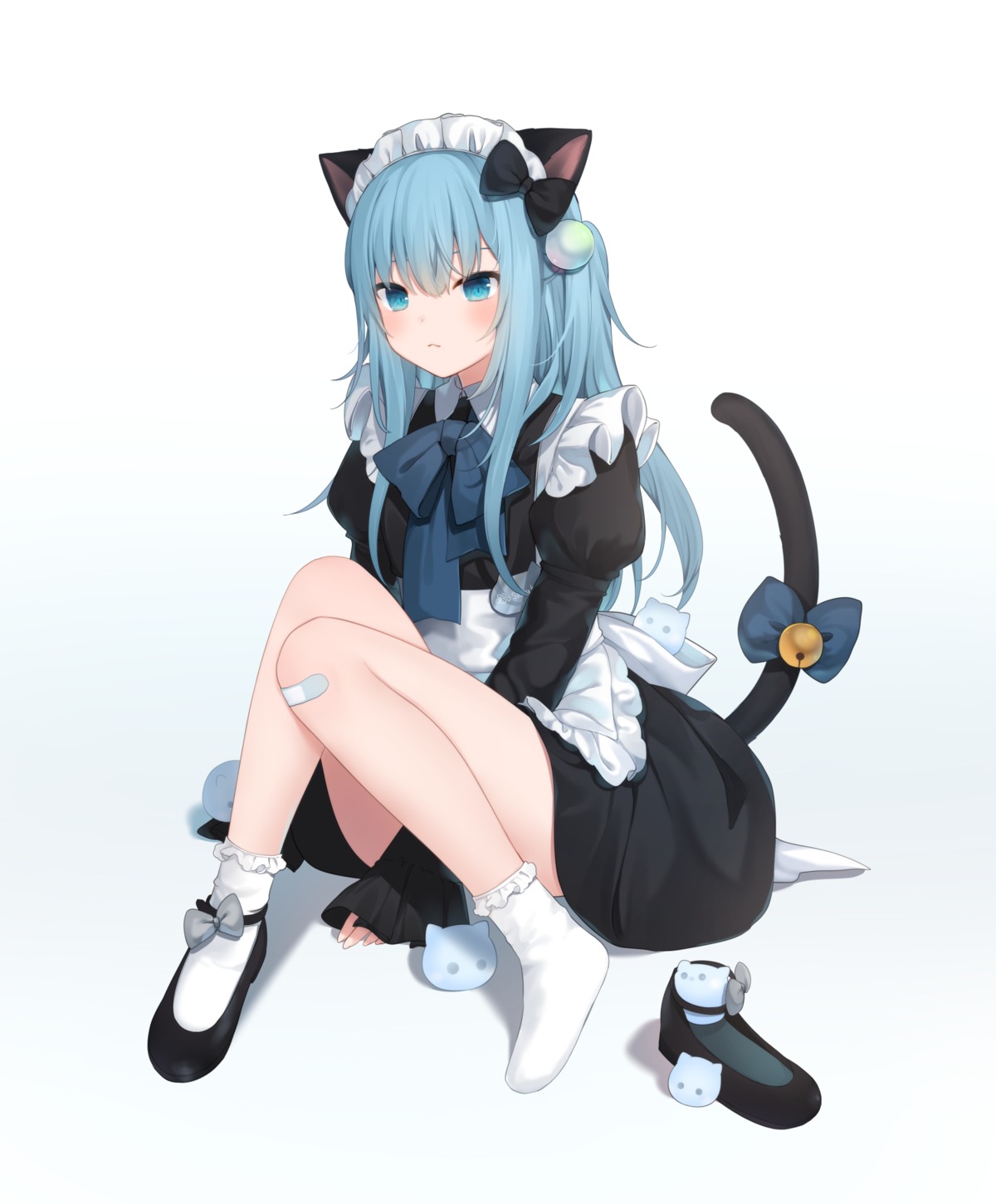 amashiro_natsuki, animal_ears, bandaid, maid, nekoha_shizuku, nekomimi, skirt_lift, tail