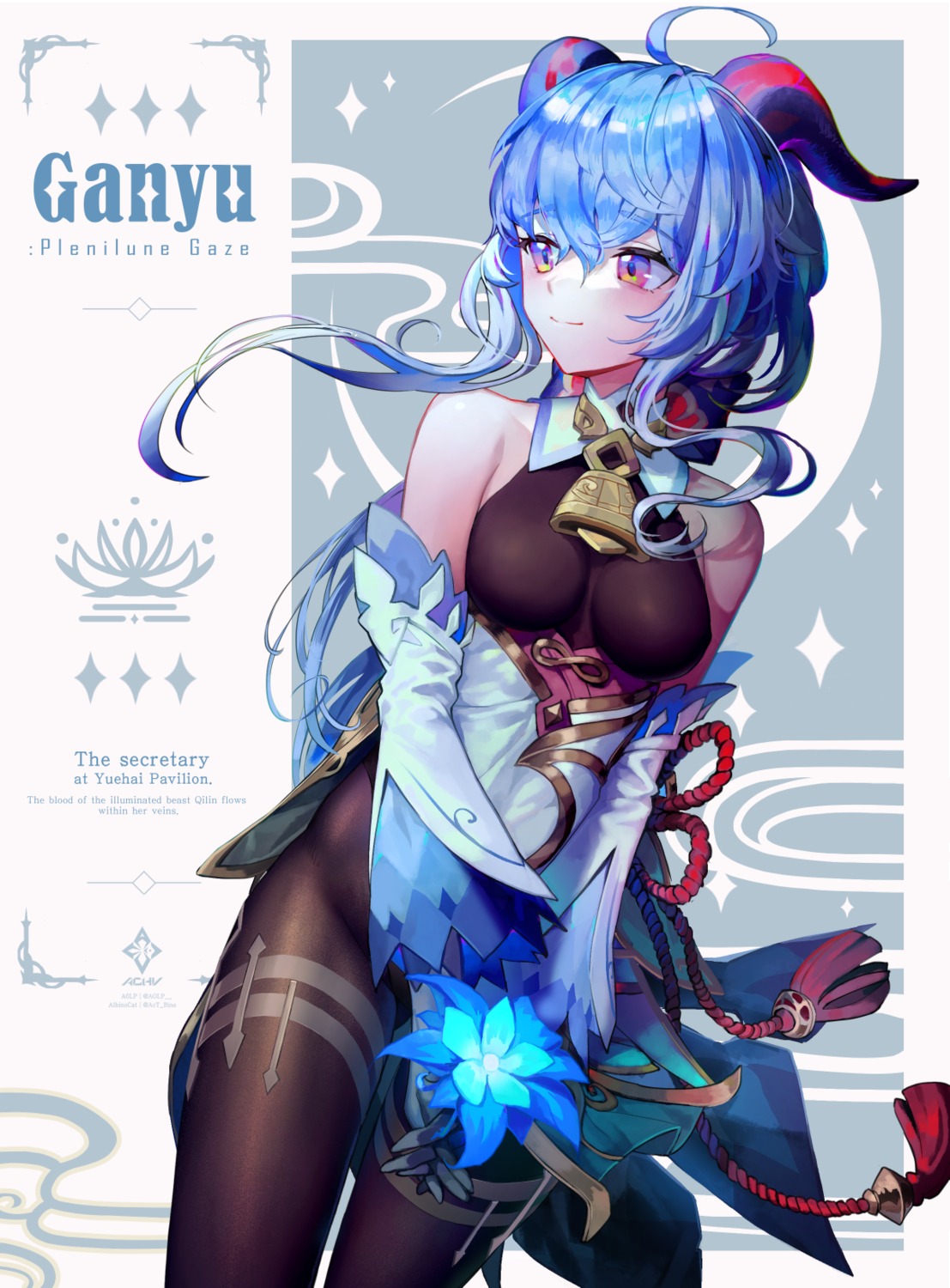 a0lp, asian_clothes, ganyu, genshin_impact, horns, leotard, pantyhose