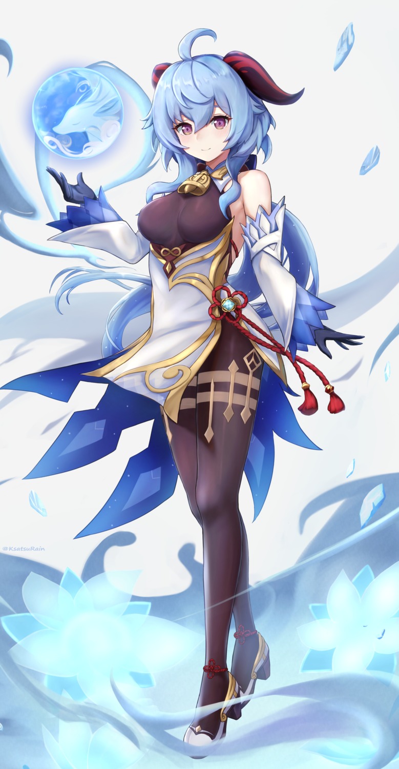 amano_kusatsu, asian_clothes, ganyu, genshin_impact, heels, horns, thighhighs