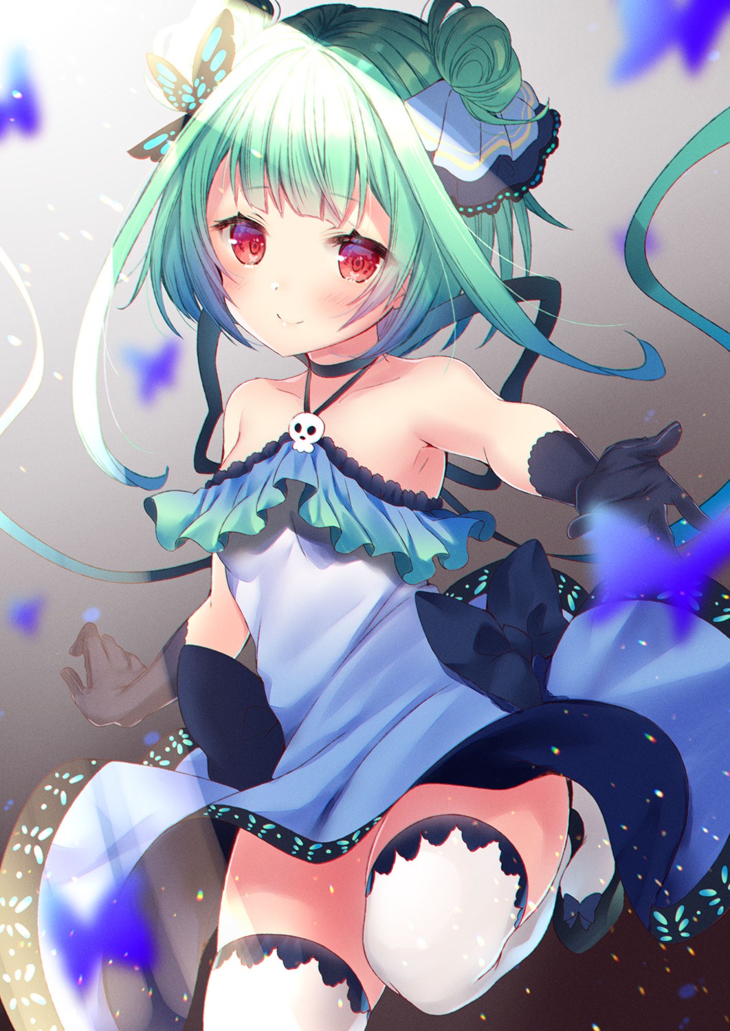 dress, hololive, ko_yu, skirt_lift, thighhighs, uruha_rushia