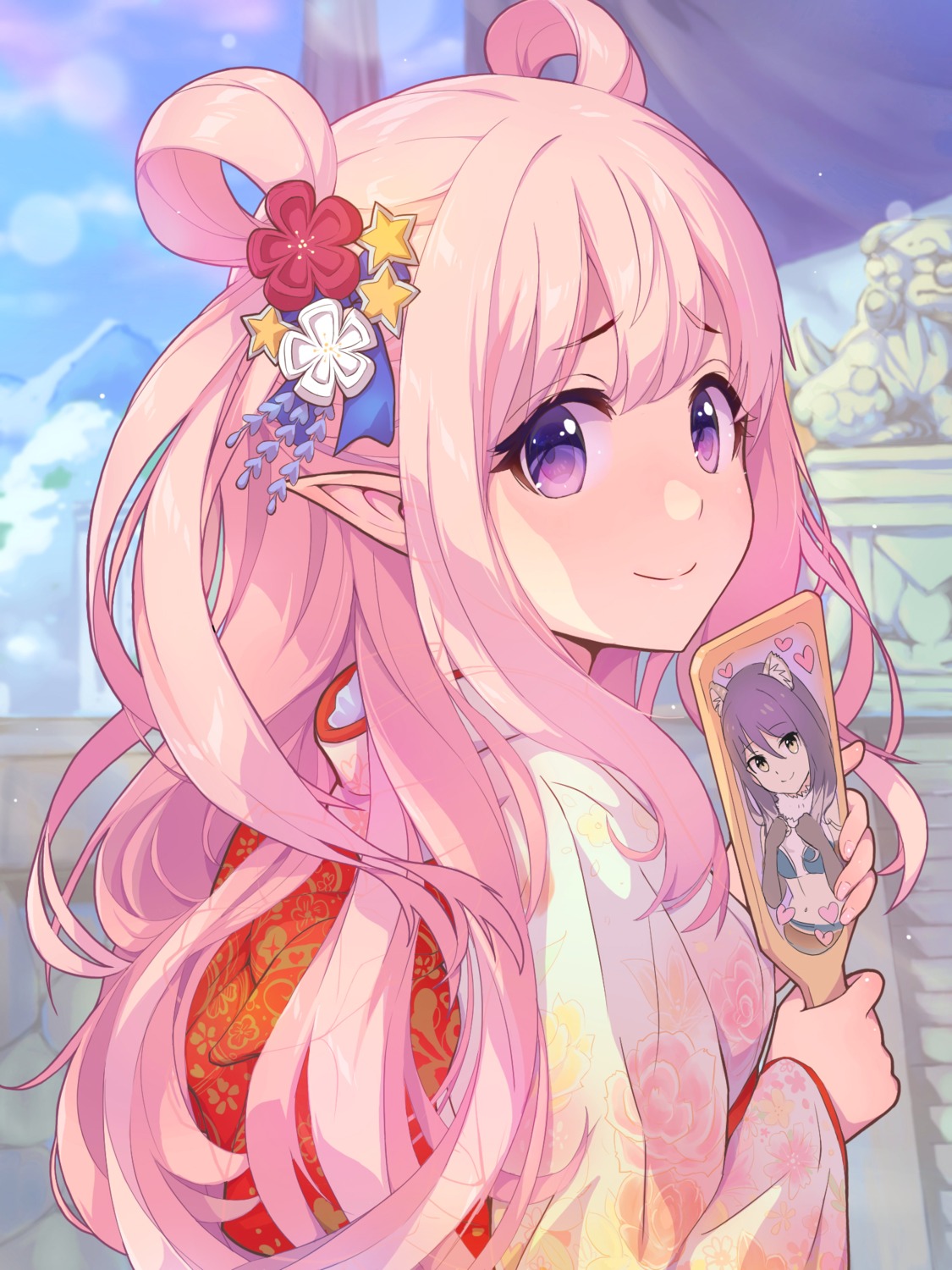 animal_ears, japanese_clothes, kashiwazaki_hatsune, kashiwazaki_shiori, kei-ne, nekomimi, pointy_ears, princess_connect!, princess_connect!_re:dive