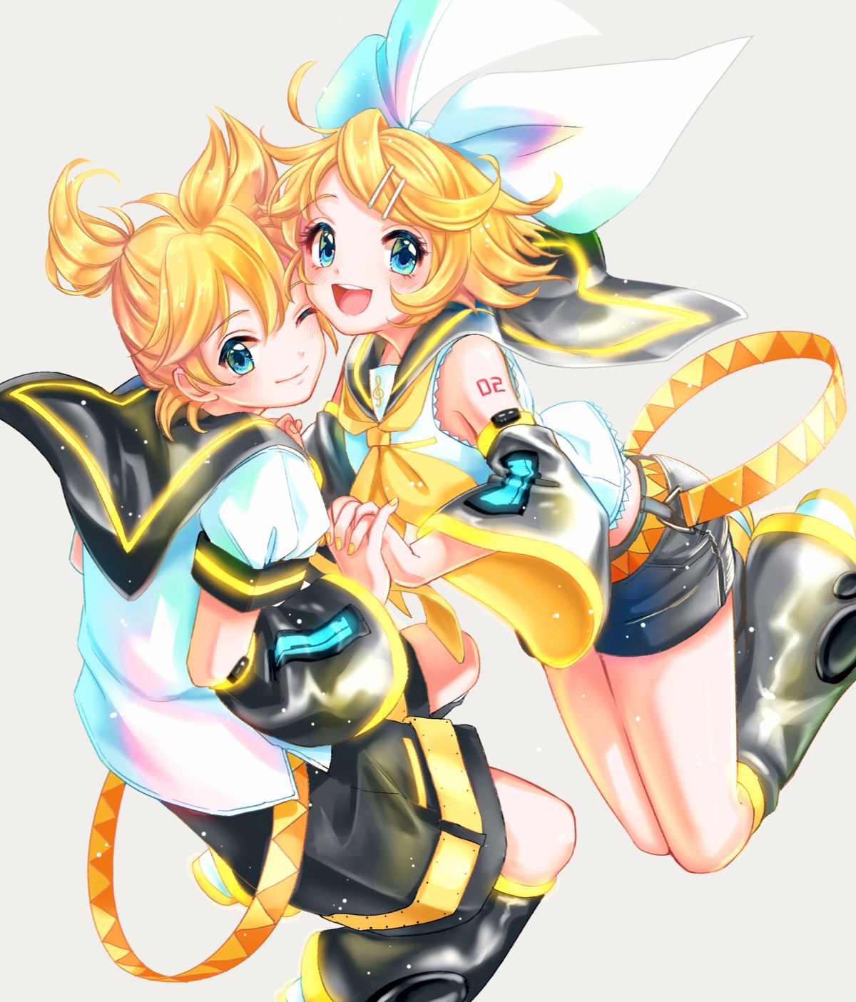 kagamine_len, kagamine_rin, kisumi_rei, seifuku, tattoo, vocaloid