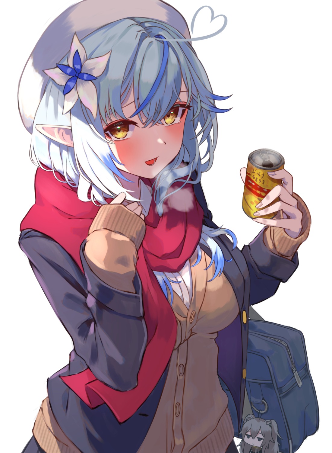 chibi, elf, hololive, pointy_ears, roco_(rocoroco1115), seifuku, sweater, yukihana_lamy
