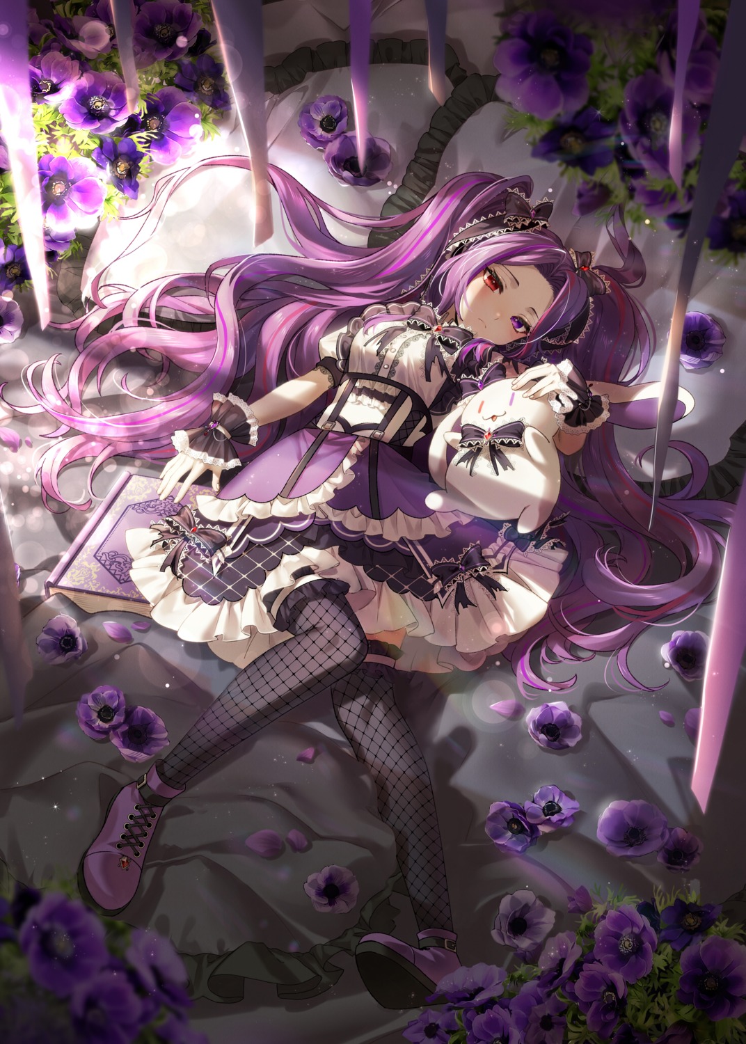 fishnets, gothic_lolita, heterochromia, lolita_fashion, ninto, thighhighs