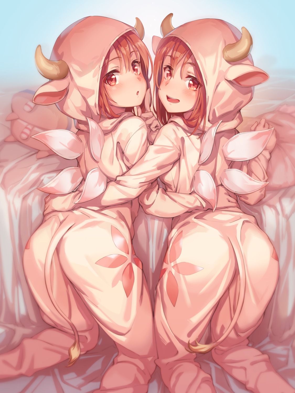 animal_ears, ass, horns, michairu., pajama, tail, takashima_yuuna, wings, yuuki_yuuna, yuuki_yuuna_wa_yuusha_de_aru