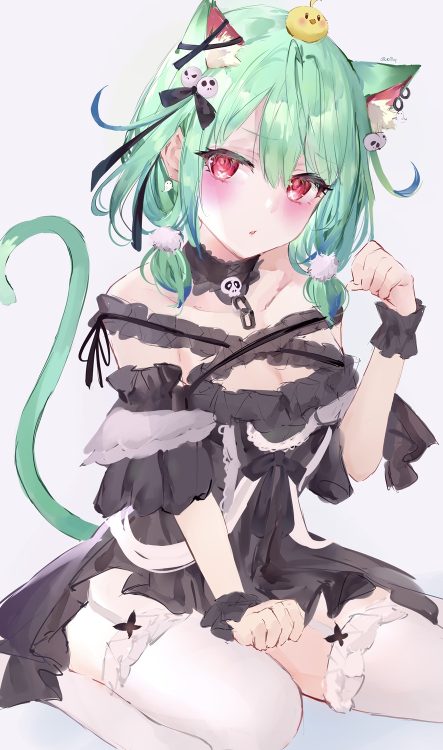 animal_ears, cleavage, dress, gothic_lolita, hololive, lolita_fashion, mile_(off8mile), nekomimi