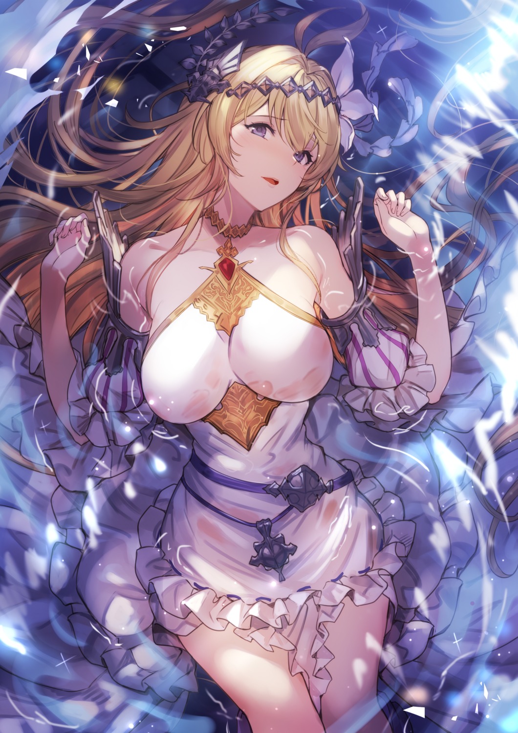 granblue_fantasy, jeanne_d'arc, jeanne_d'arc_(granblue_fantasy), kakage, see_through, skirt_lift, wet, wet_clothes