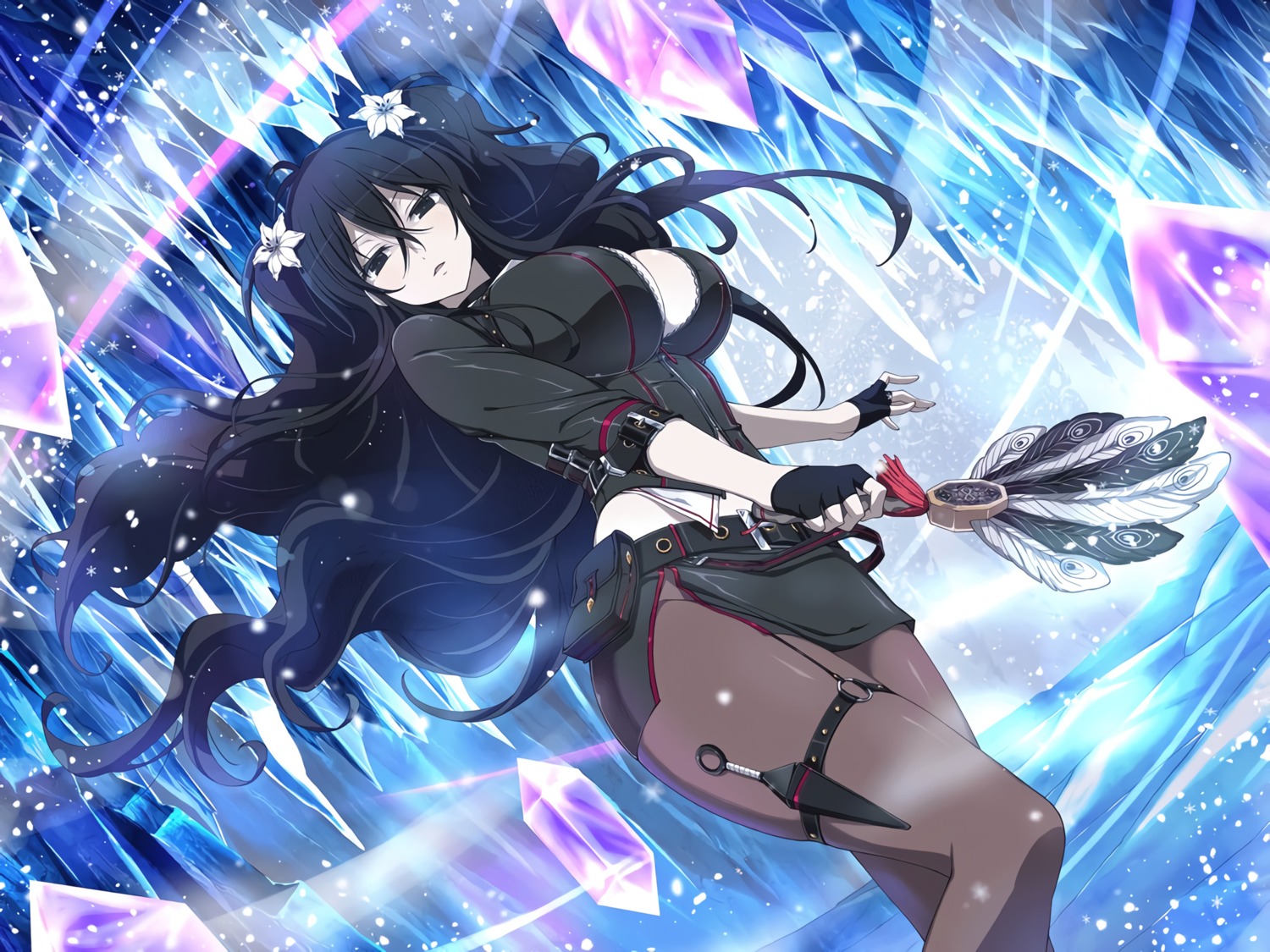 cleavage, fubuki_(senran_kagura), garter, no_bra, open_shirt, pantyhose, senran_kagura, tagme