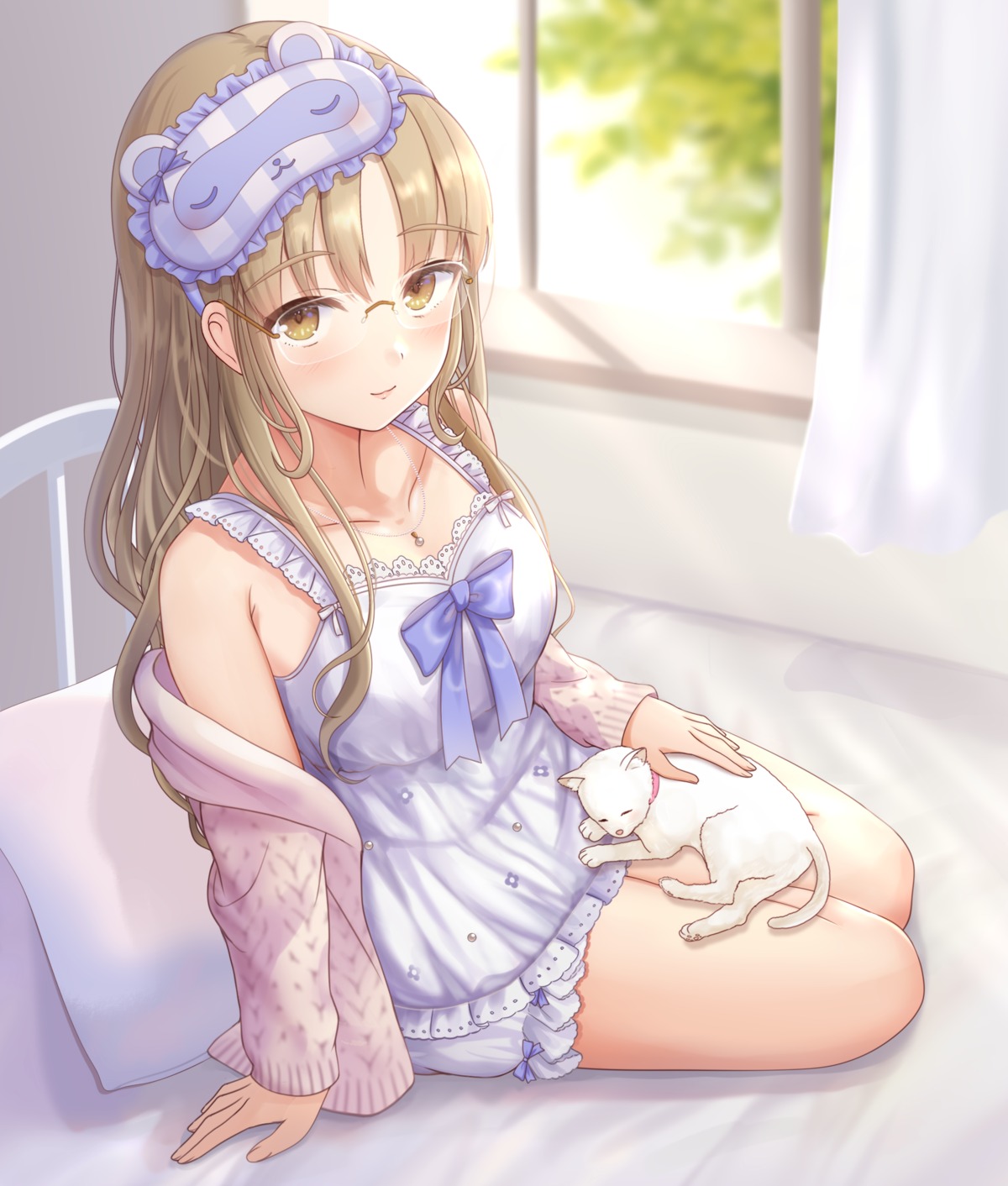 kiri_frog, lingerie, megane, neko, nijisanji, nijisanji_seeds, sister_claire, sweater