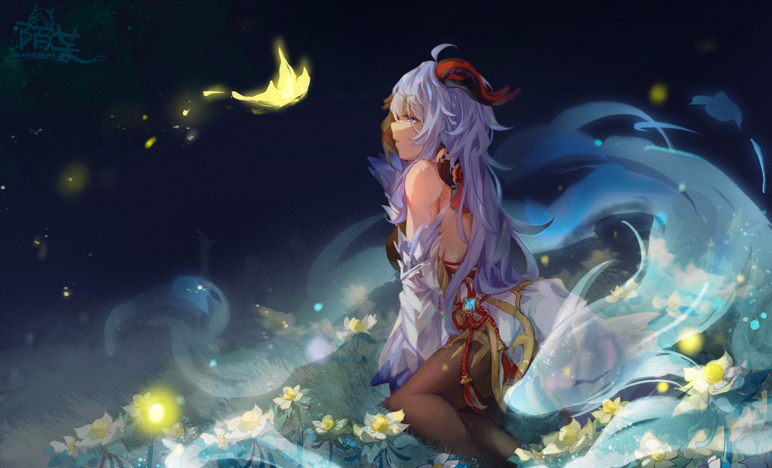 asian_clothes, ganyu, genshin_impact, horns, moyu_marginal