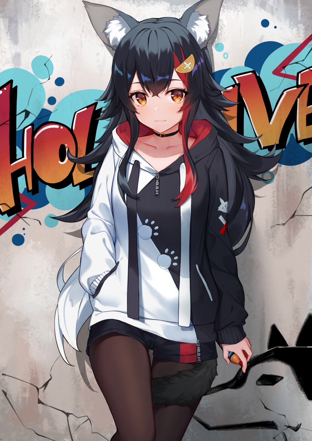 animal_ears, hololive, hololive_gamers, isaya_(pixiv4541633), ookami_mio, pantyhose, tail