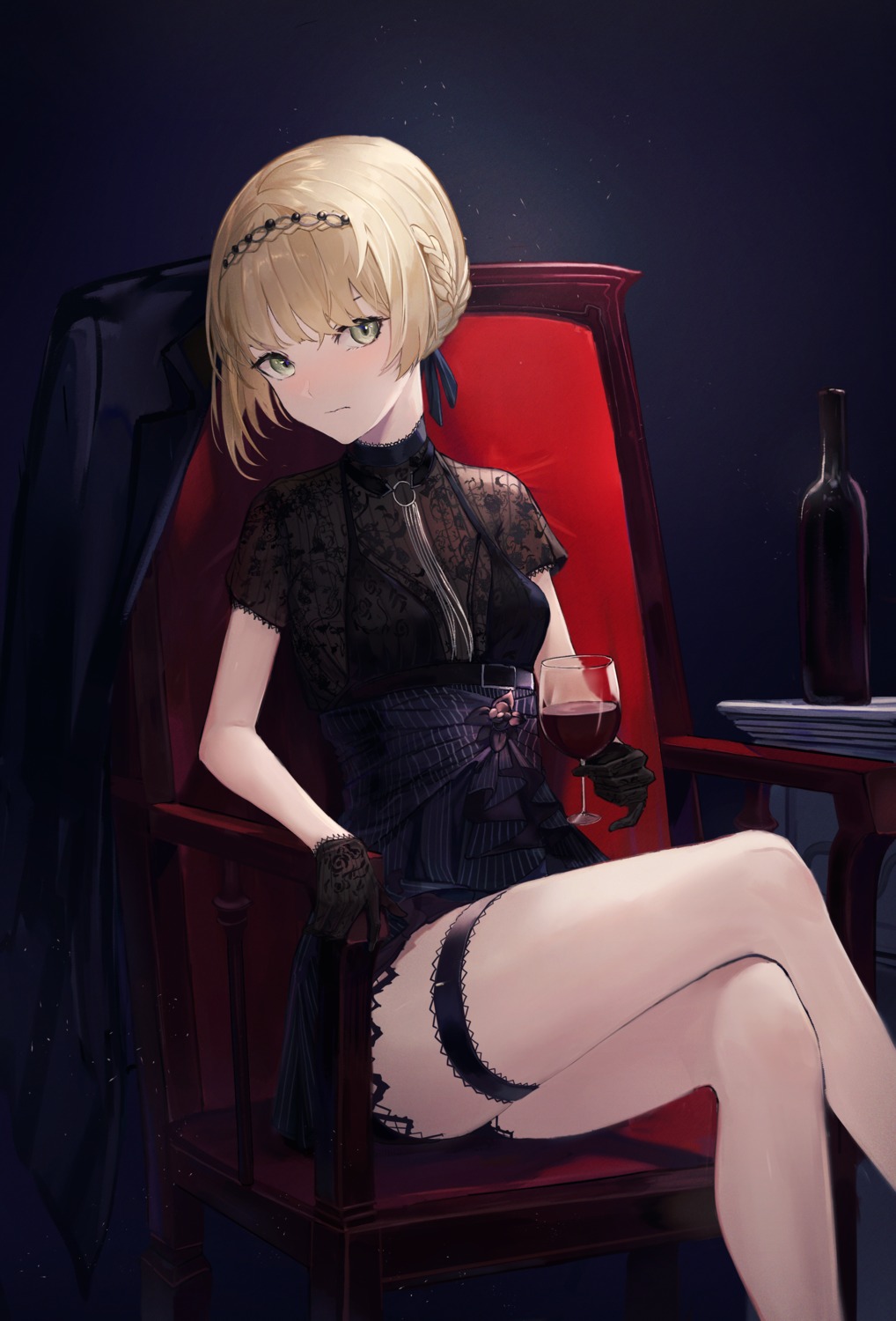 dress, garter, girls_frontline, ritta_(abmnoworld), see_through, welrod_mk2_(girls_frontline)