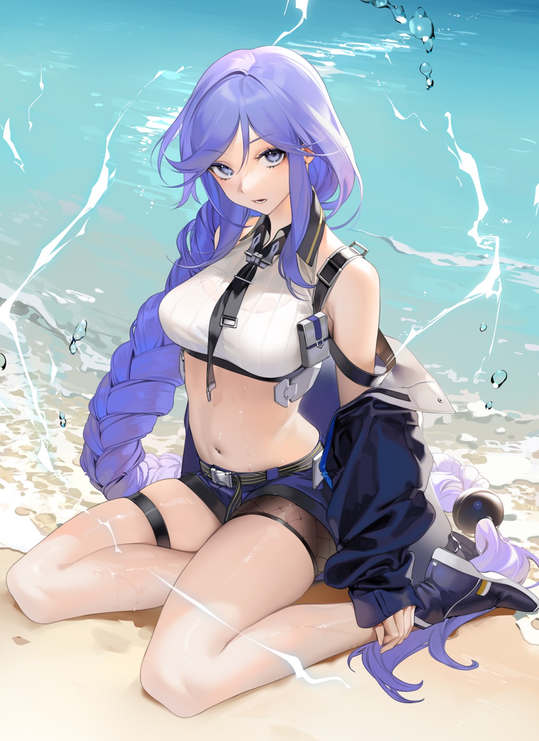 azur_lane, biloxi_(azur_lane), fishnets, garter, ohisashiburi, see_through, wet