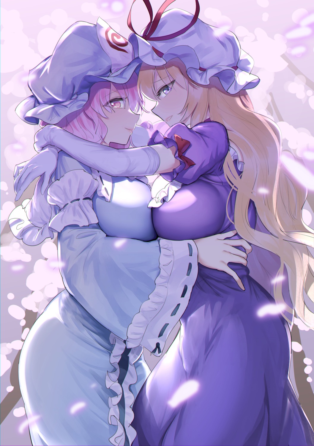 gunnjou_yosio, saigyouji_yuyuko, symmetrical_docking, touhou, yakumo_yukari, yuri