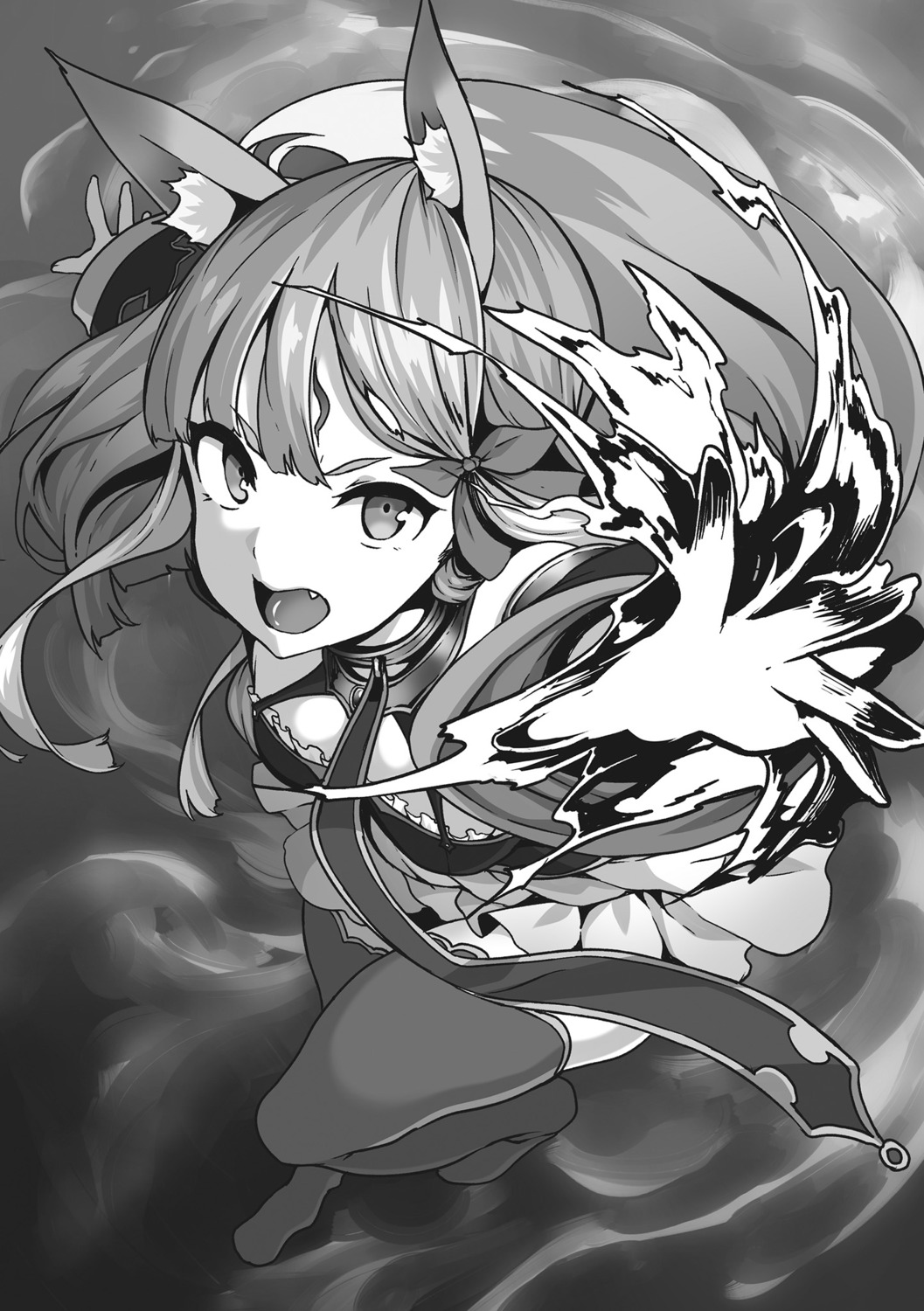 animal_ears, guren_(kaiyari), kaifuku_jutsushi_no_yarinaoshi_sokushi_mahou_to_skill_copy_no_chouetsu_heal, monochrome, shiokonbu, skirt_lift, thighhighs