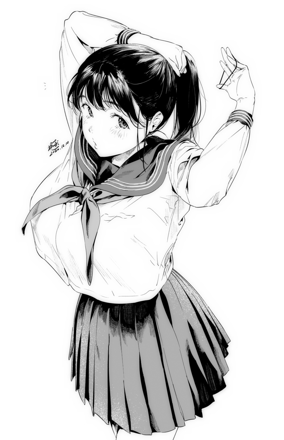 kamiyama_aya, monochrome, seifuku