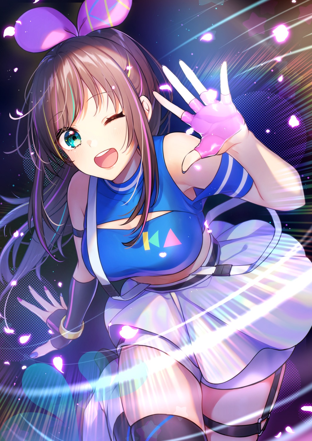 garter, kitazume_kumie, kizuna_ai, kizuna_ai_inc., skirt_lift, thighhighs
