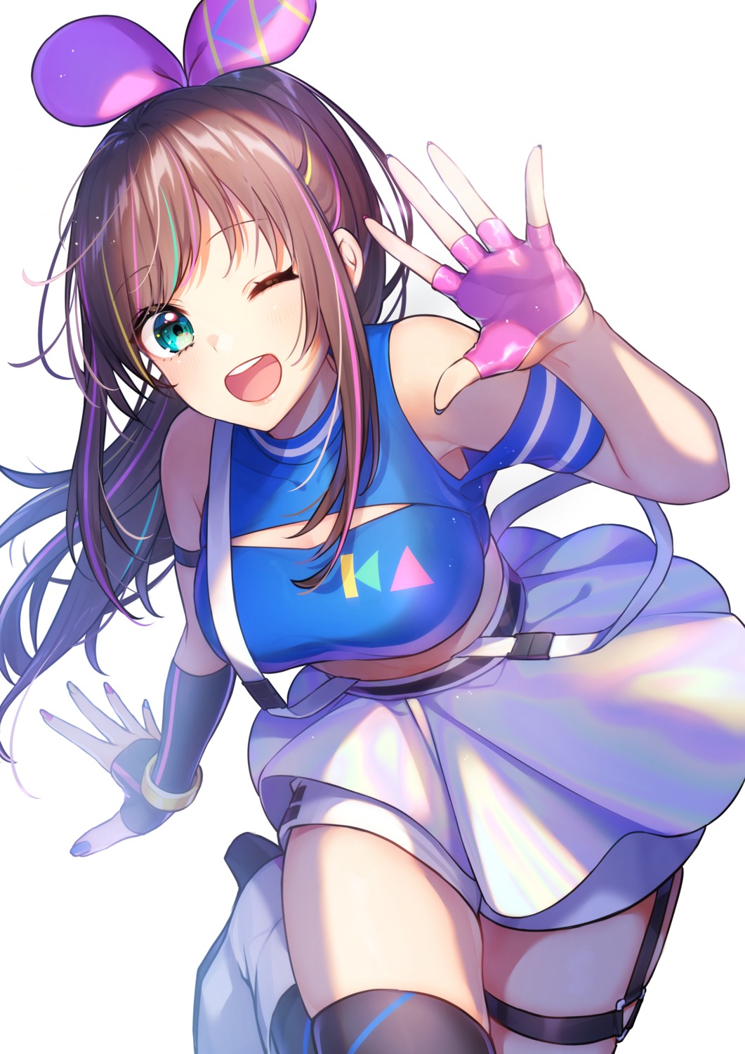 garter, kitazume_kumie, kizuna_ai, kizuna_ai_inc., skirt_lift, thighhighs
