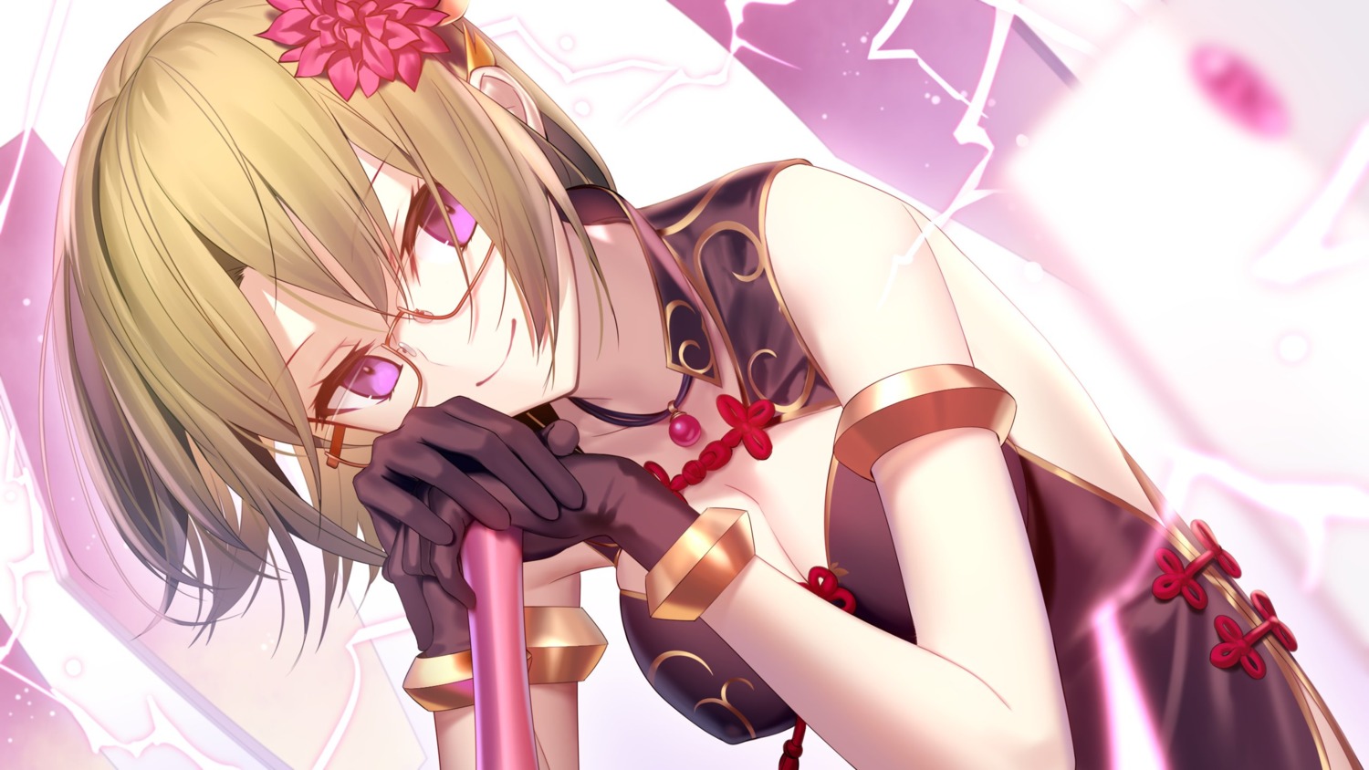 chinadress, clair_filandre, cleavage, iris_mysteria!_~shoujo_no_tsumugu_yume_no_hiseki~, mashima_saki_(mashimasa), megane, no_bra, wallpaper
