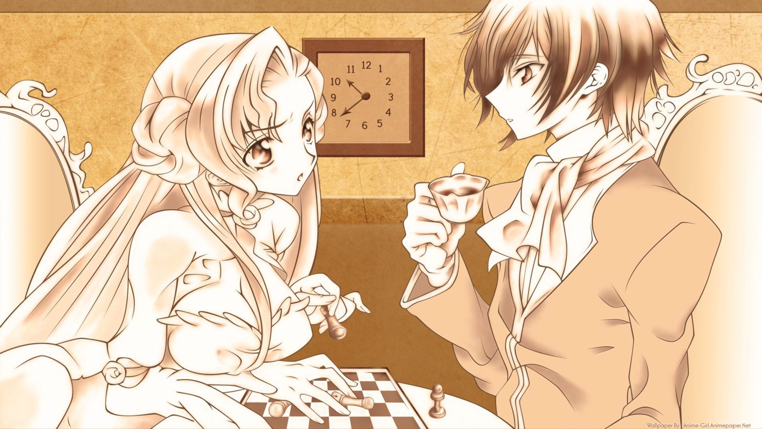 cleavage, code_geass, euphemia_li_britannia, iyou, lelouch_lamperouge, monochrome, vector_trace, wallpaper