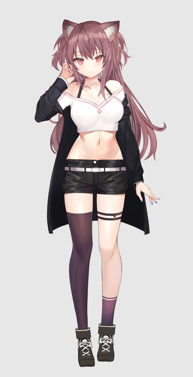 animal_ears, cleavage, garter, jpeg_artifacts, nannann, nekomimi, thighhighs