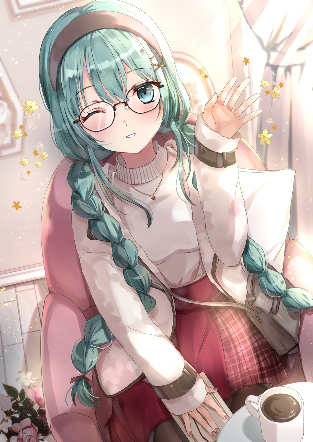 hatsune_miku, kebaboishii, megane, pantyhose, sweater, vocaloid