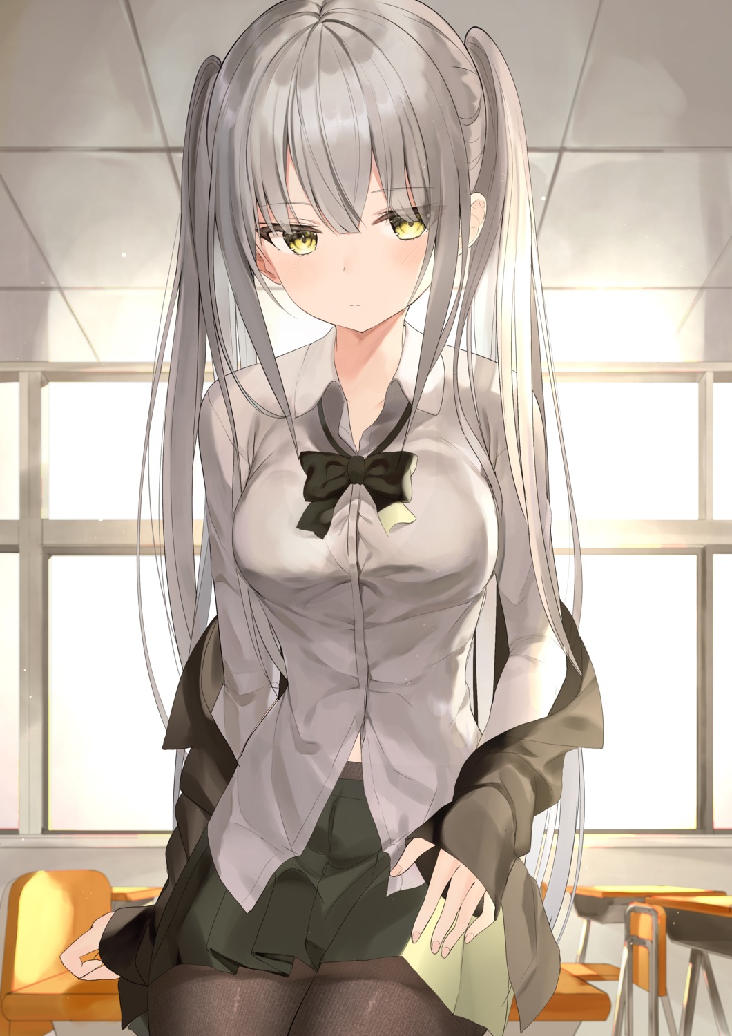 bra, pantyhose, see_through, seifuku, zukan_(db_tyoutyo)
