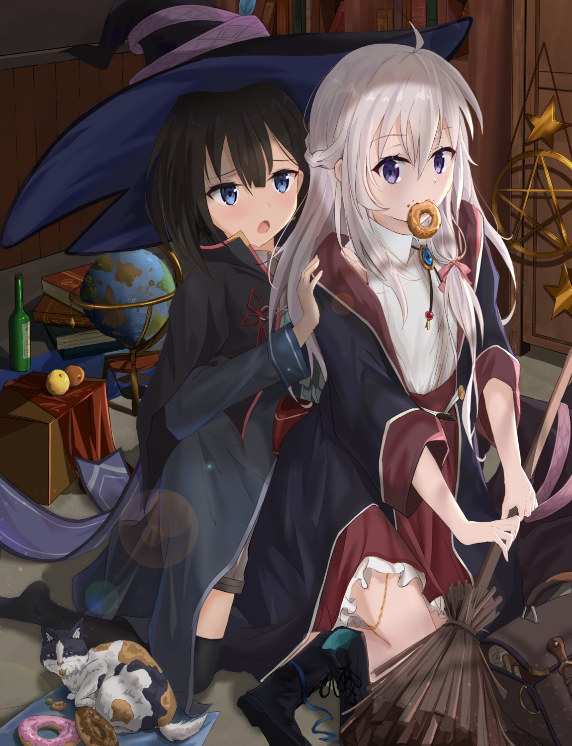 b_black_w_white, elaina_(majotabi), majo_no_tabitabi, neko, saya_(majotabi), thighhighs, witch