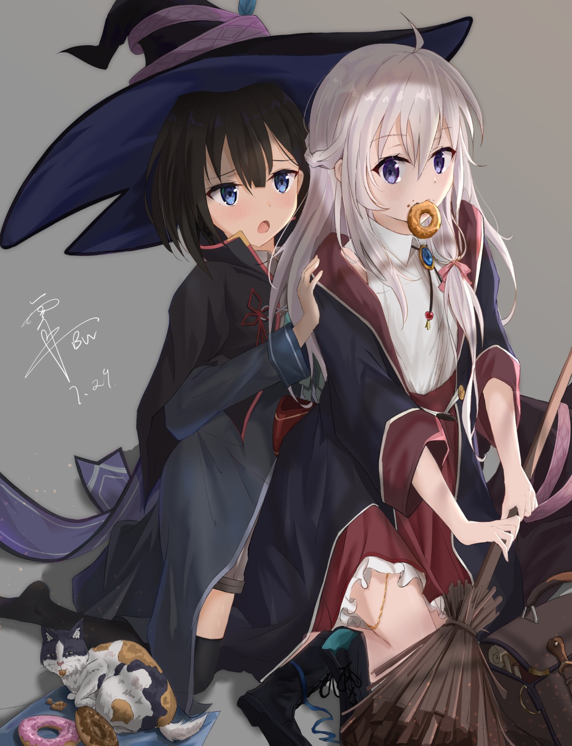 b_black_w_white, elaina_(majotabi), majo_no_tabitabi, neko, saya_(majotabi), thighhighs, witch