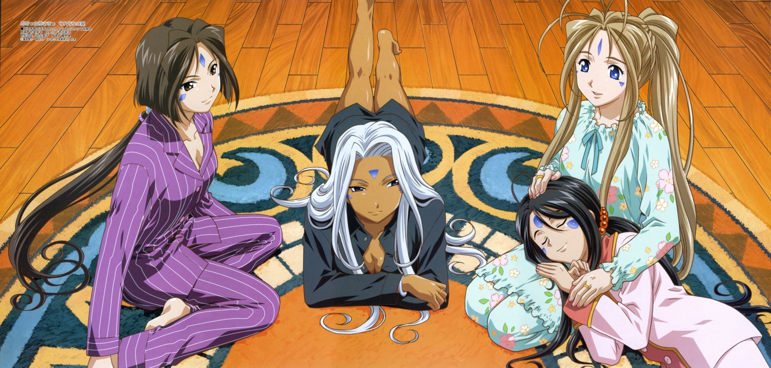 ah_my_goddess, belldandy, cleavage, pajama, peorth, skuld, sugimoto_sachiko, urd