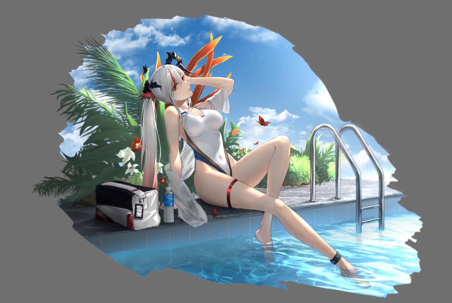 anming, garter, horns, swimsuits, wet