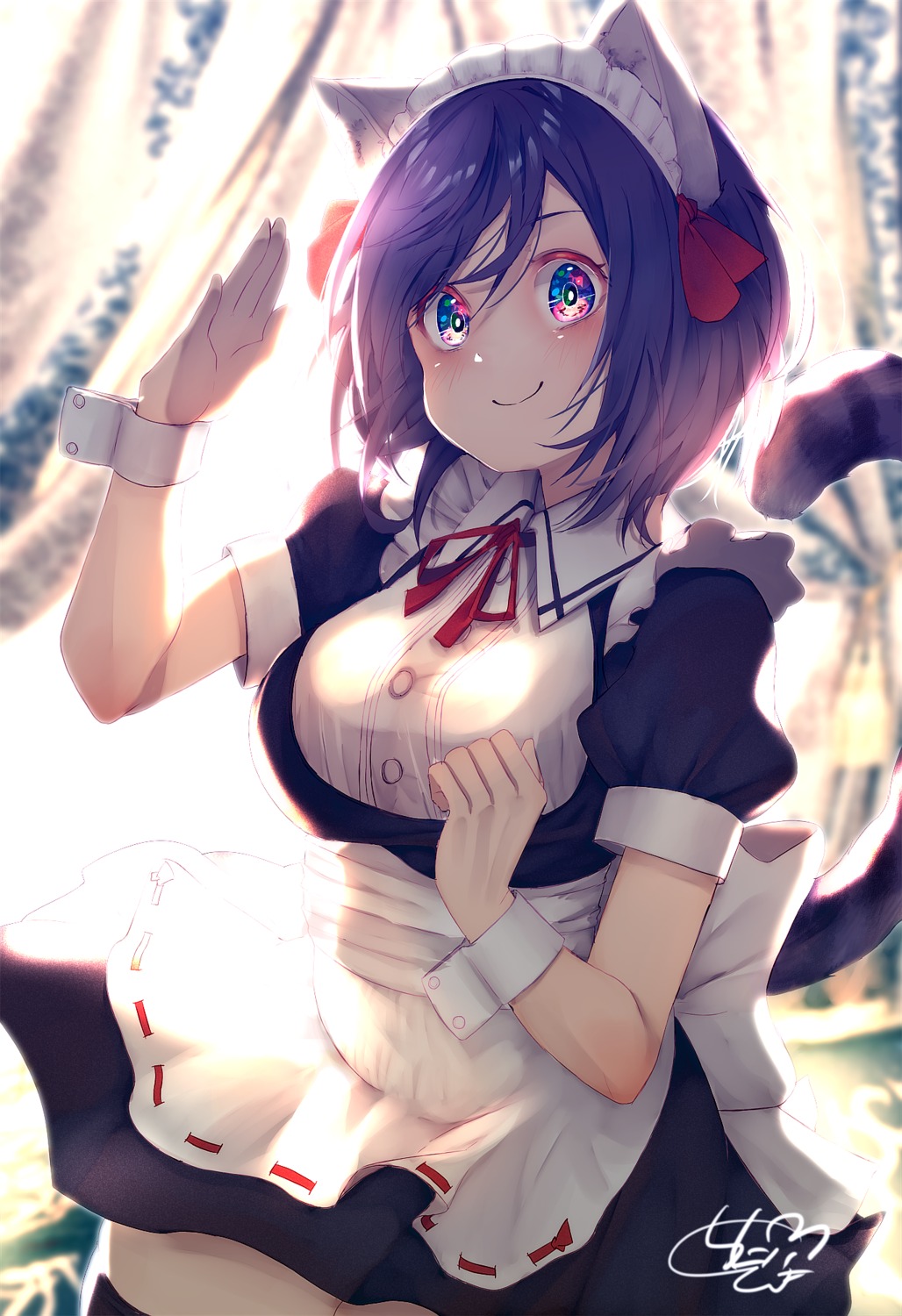 animal_ears, chita_(ketchup), maid, nekomimi, skirt_lift, tail, thighhighs